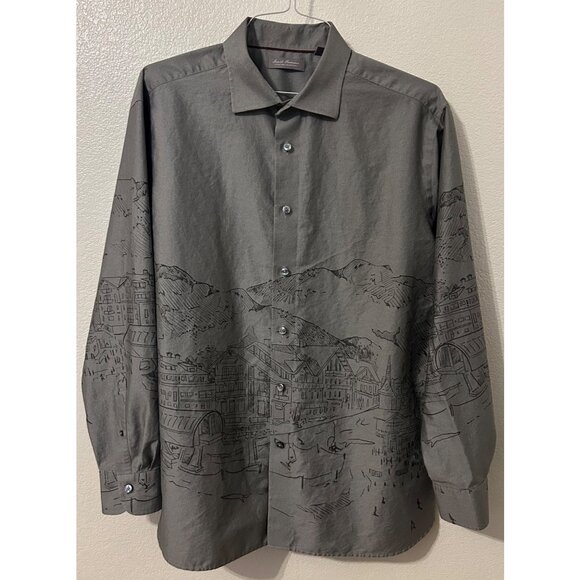 Daniel Cremieux Other - Daniel Cremieux XL Gray Button Up Shirt With Scenic Sketch Design Lightweight